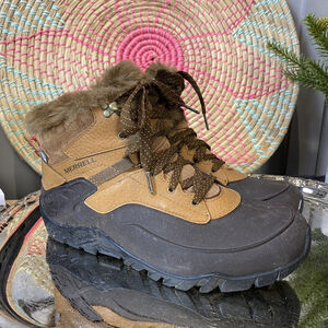 Merrell Aurora 6 Ice Boots Womens 9 Brown Faux Fur Waterproof Insulated Winter